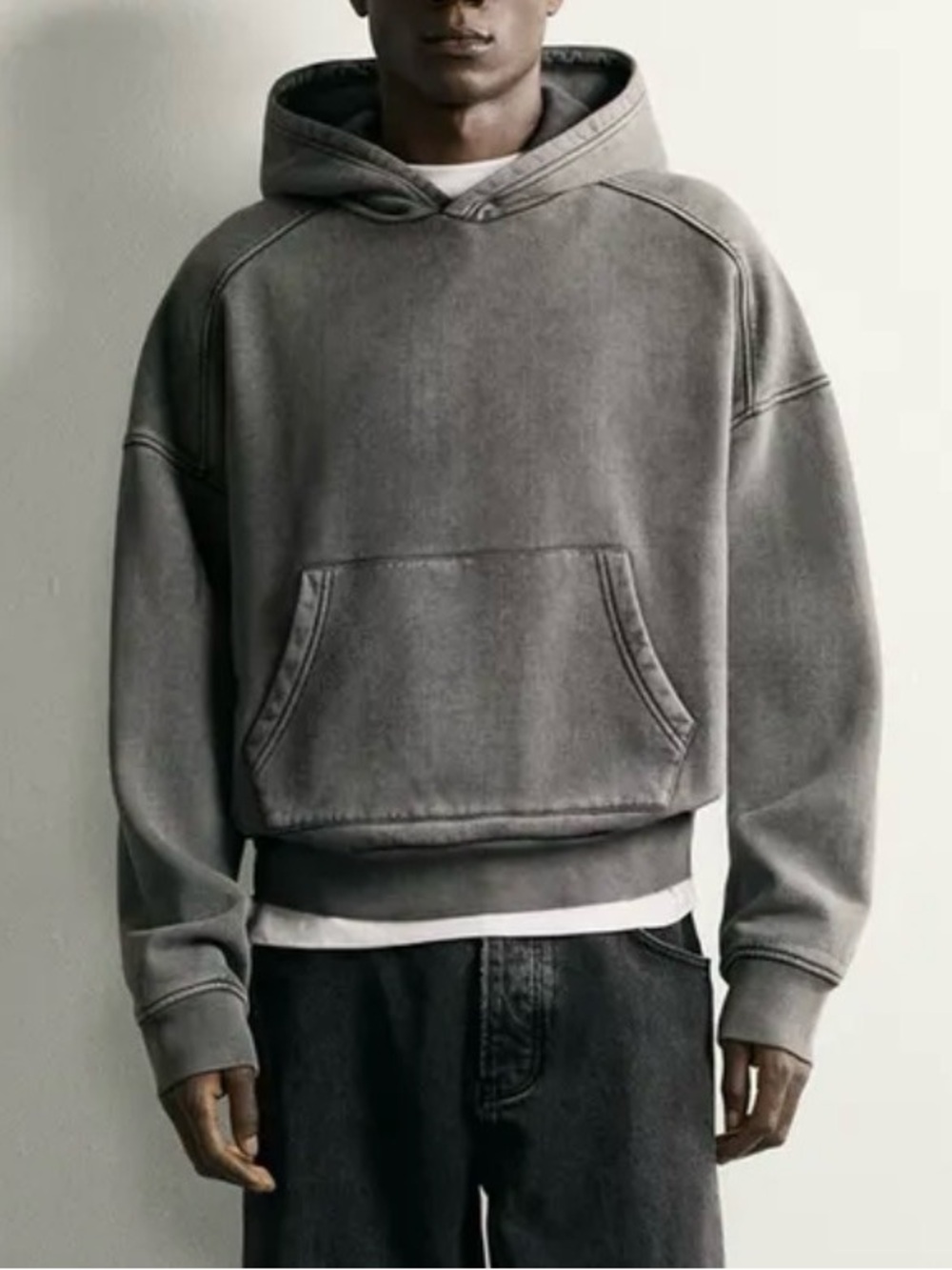 Zara Men's Washed Gray Pullover Hoodie